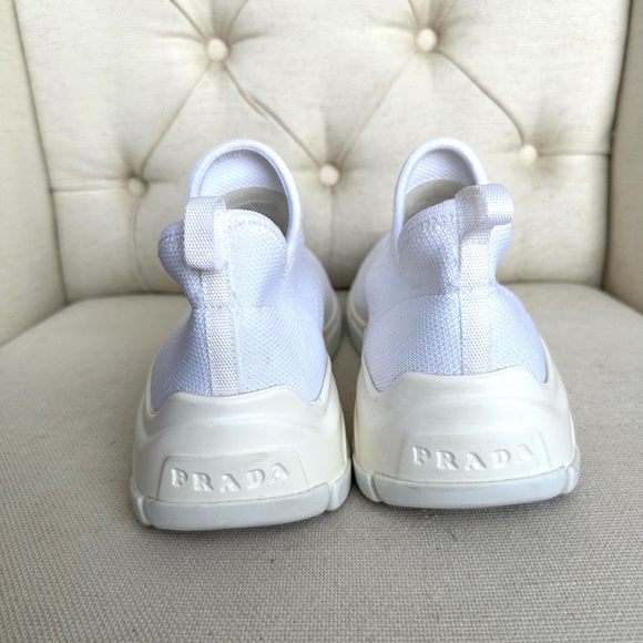 SOLD - PRADA Low Top White Knit Sneakers size 36.5 - With Logo. - Picture 2 of 5
